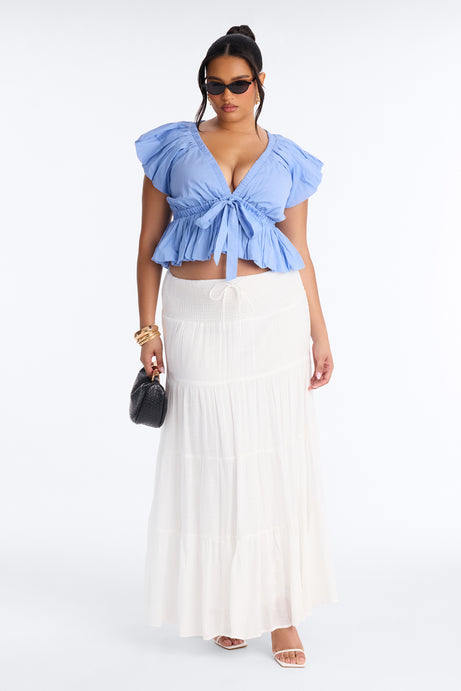 California Coast Low Rise Smocked Gauze Maxi Skirt - White