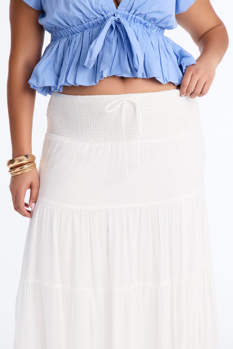 California Coast Low Rise Smocked Gauze Maxi Skirt - White