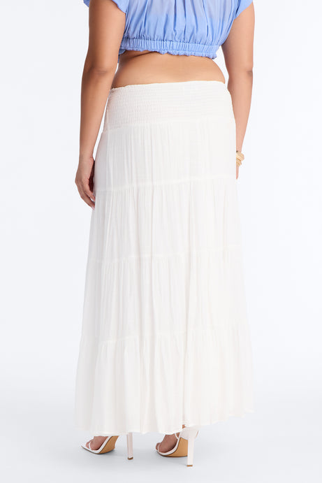 California Coast Low Rise Smocked Gauze Maxi Skirt - White