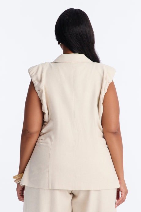 Nhulla Sleeveless Ruched Linen Blazer - Natural