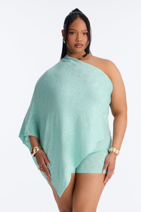Solia One Shoulder Sweater Knit Short Set - Aqua