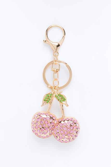 Cherry On Top Handbag Charm - Gold/Pink