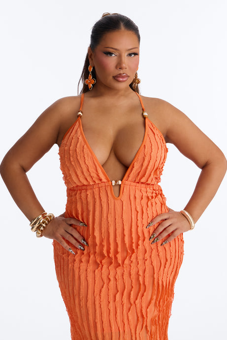 Like No Other Textured Maxi Dress - Coral