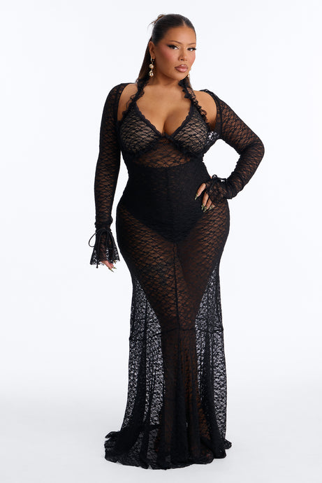 All The Drama Lace Maxi Dress - Black
