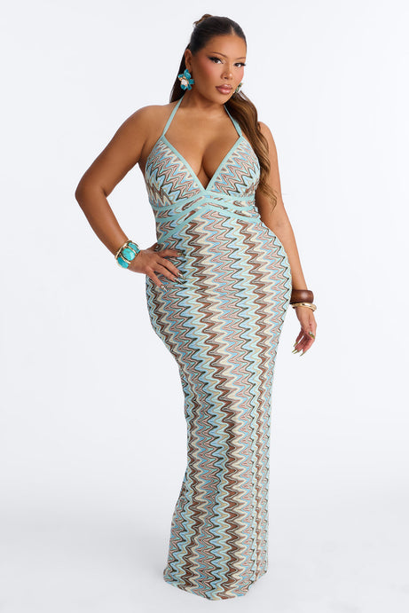 Vacation Vibes Only Crochet Maxi Dress - Blue