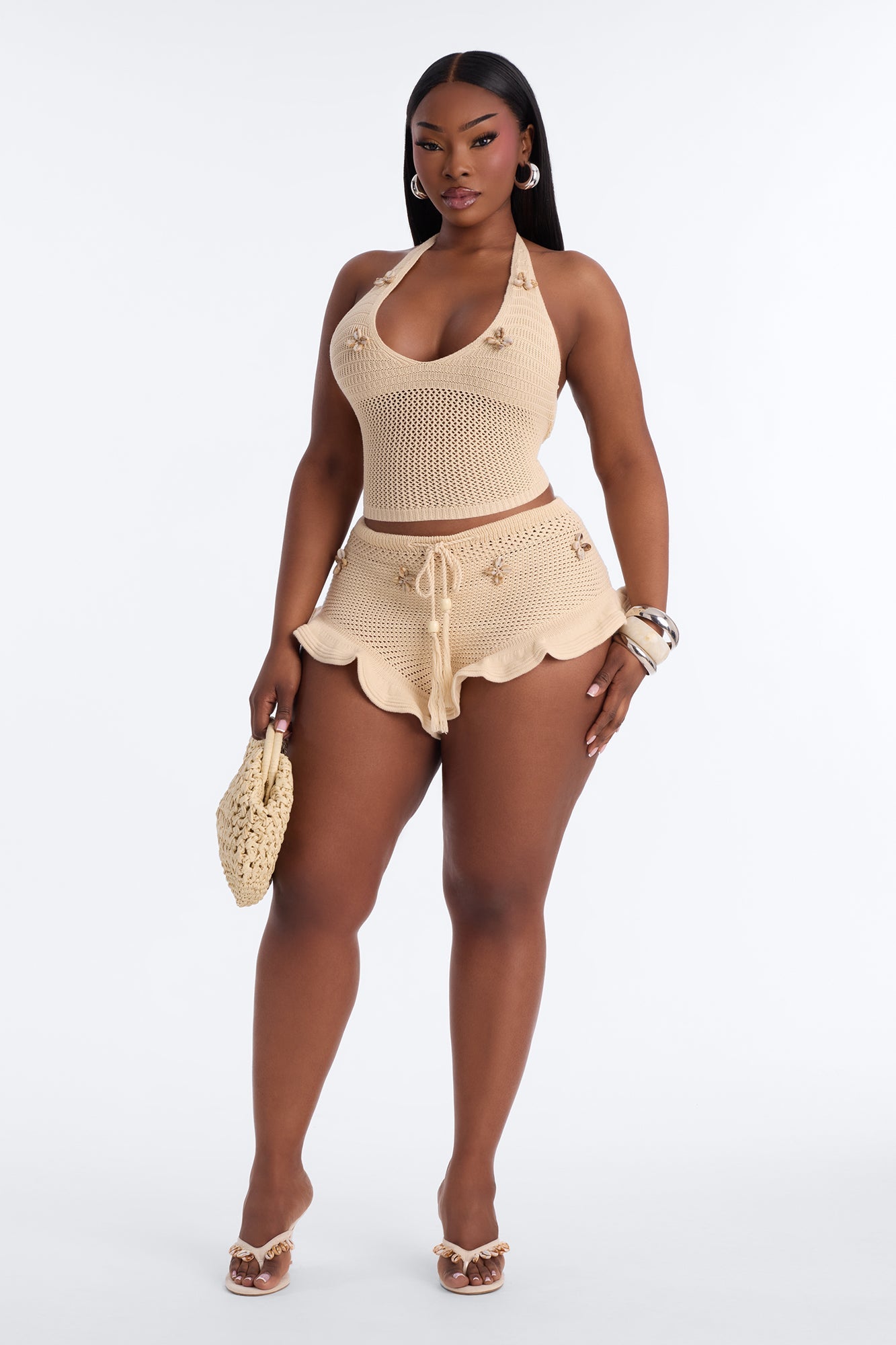 Beach Crush Seashell Crochet Halter Top - Natural