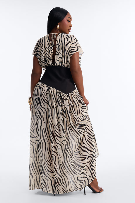 Dalilah Printed Chiffon Corset Maxi Dress - White/Black