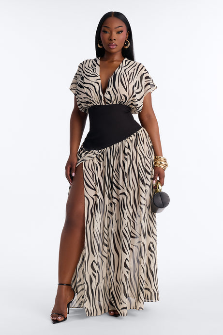 Dalilah Printed Chiffon Corset Maxi Dress - White/Black