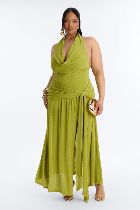 Untouchable Energy Slinky Maxi Dress - Chartreuse