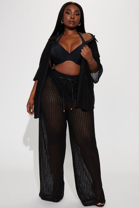 Abby Button Up Swim Cover Up Top - Black