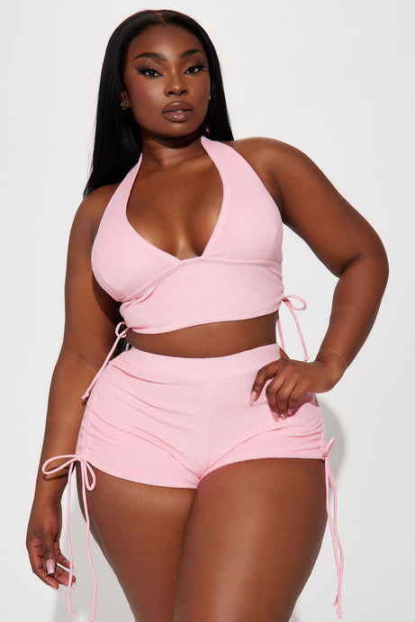 Sabrina Halter Terry 2 Piece Bikini - Pink