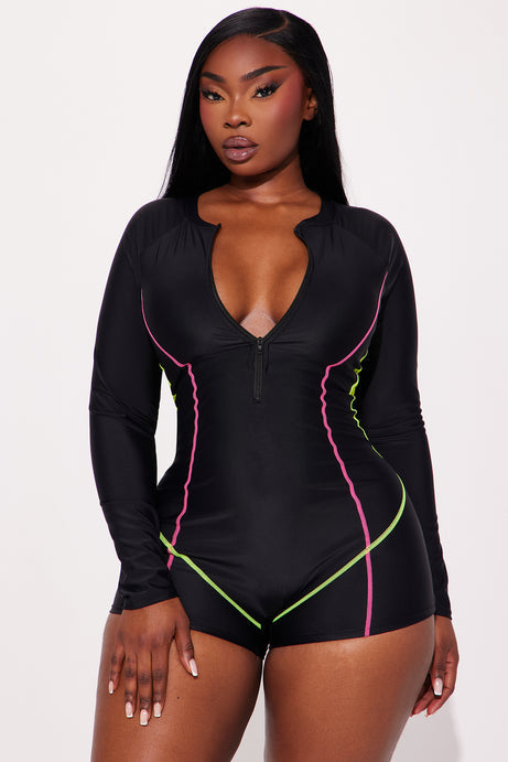 Lisa 1 Piece Rashguard Swimsuit - Black/combo