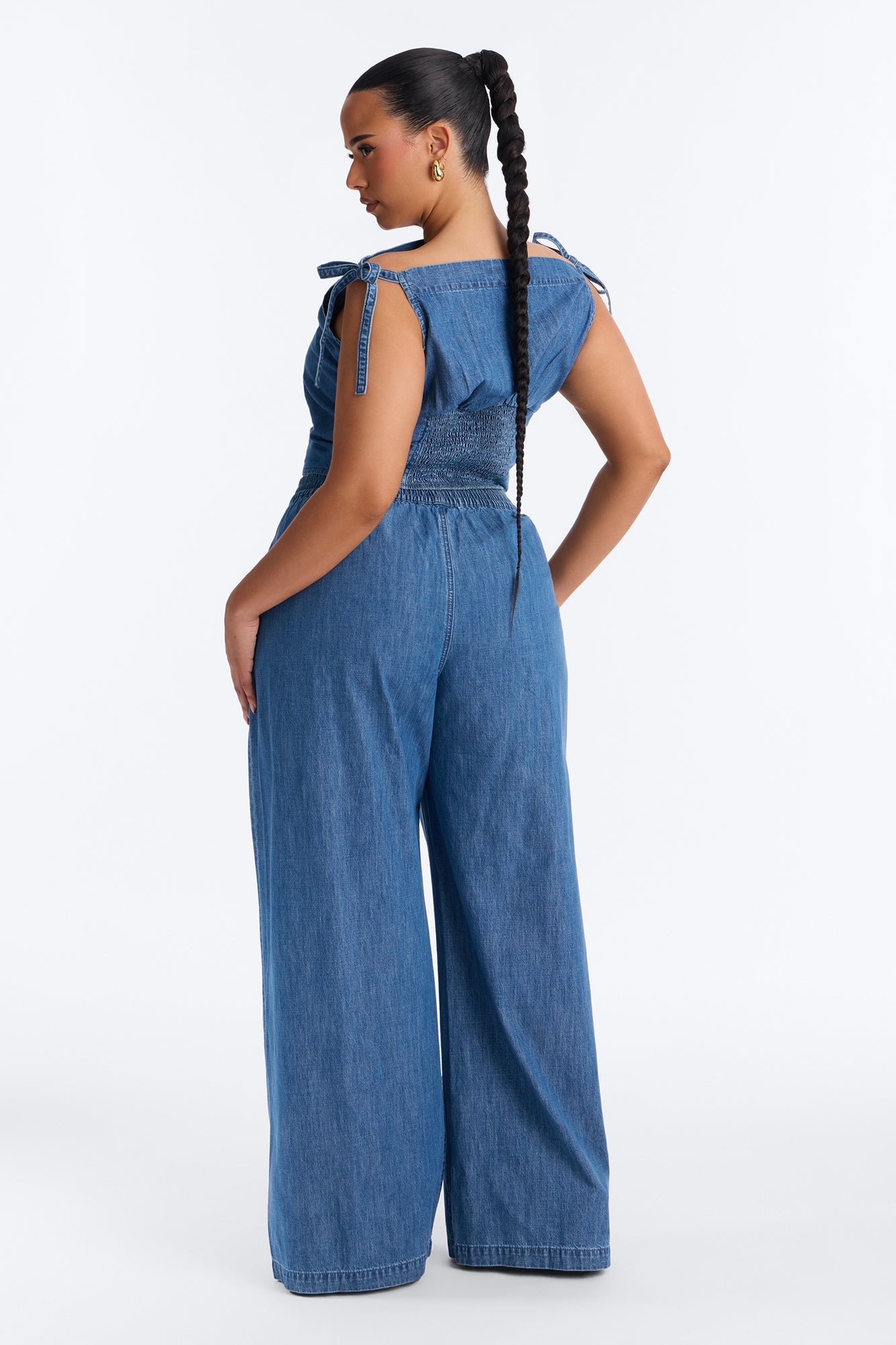 Brynn Off The Shoulder Wide Leg Denim Set - Medium Wash