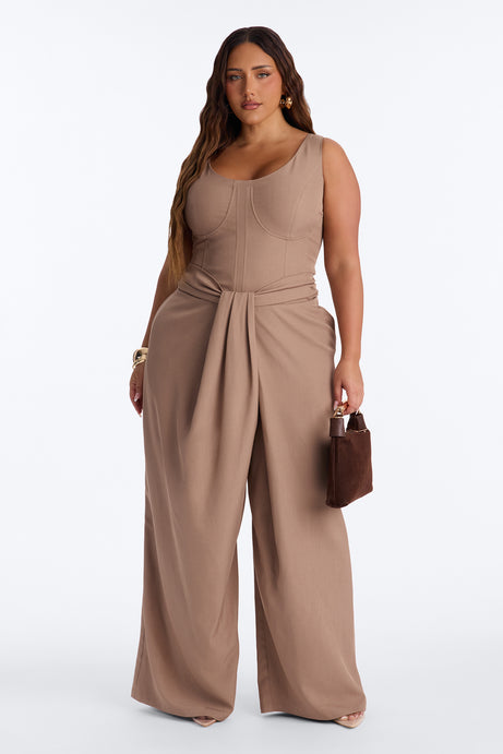 Jessa Twist Front Wide Leg Jumpsuit - Taupe