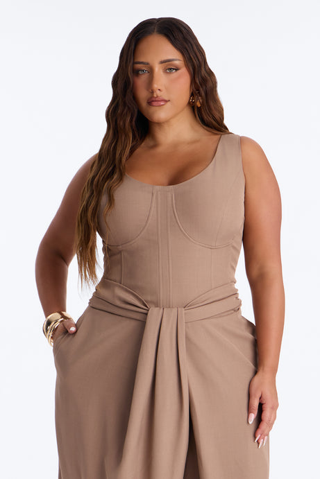 Jessa Twist Front Wide Leg Jumpsuit - Taupe