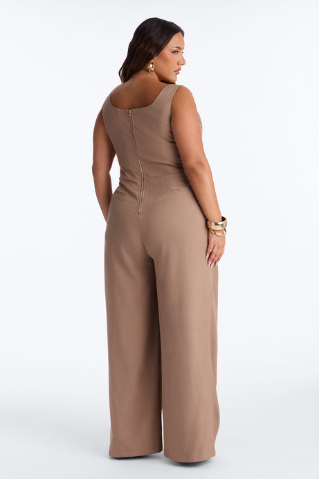 Jessa Twist Front Wide Leg Jumpsuit - Taupe