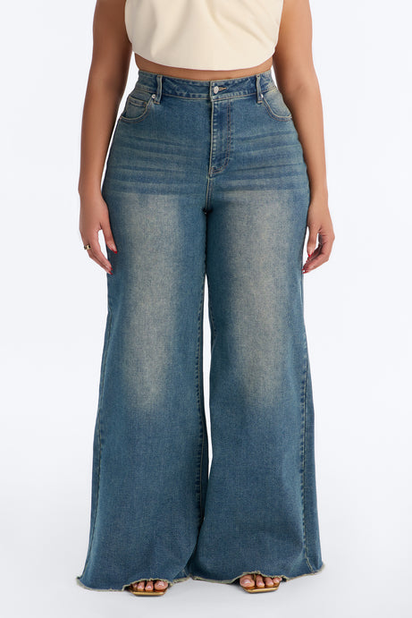City Girl Stretch Wide Leg Jeans - Vintage Wash