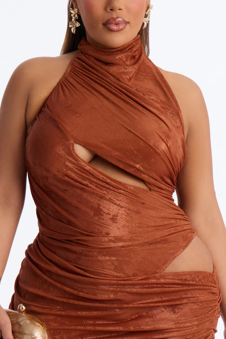 No Apologies Metallic Maxi Dress - Bronze
