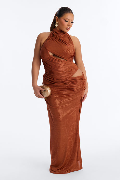 No Apologies Metallic Maxi Dress - Bronze