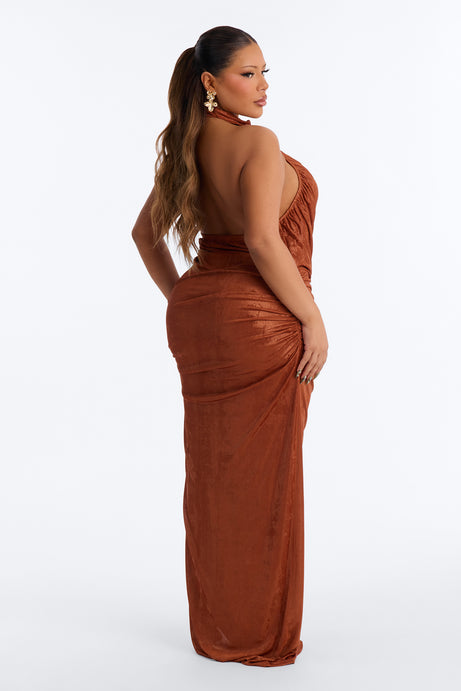 No Apologies Metallic Maxi Dress - Bronze