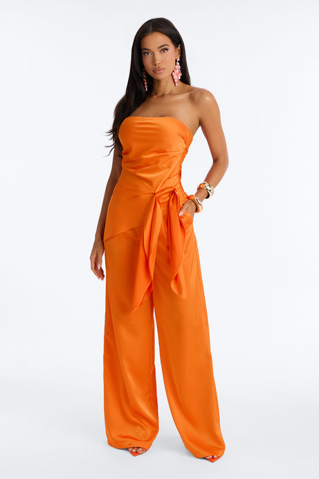 Effortless Strapless Satin Pant Set - Orange