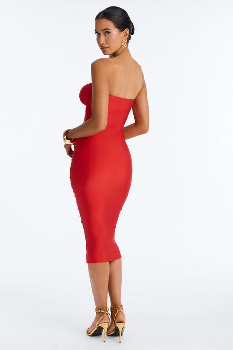 Soranda Ruched Midi Dress - Red