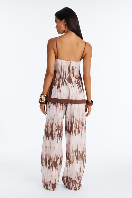 Yanira Linen Pant Set - Brown Combo