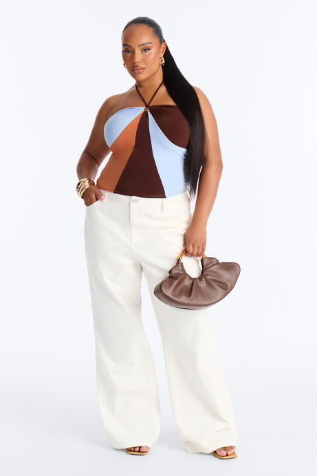 Weekend Fun Hardware Halter Top - Brown/combo