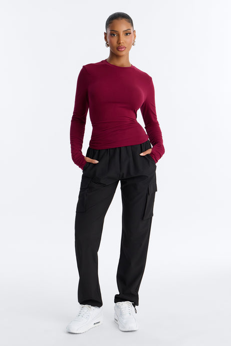 Daily Shift Long Sleeve Stretch Under Scrub Shirt - Wine