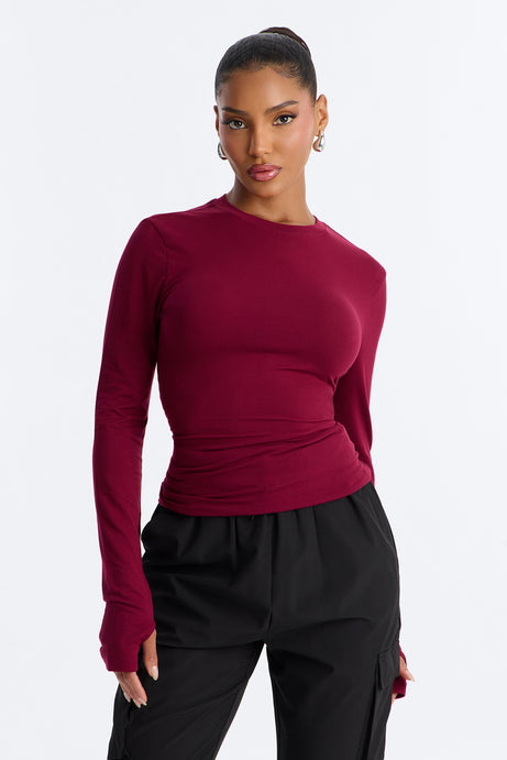 Daily Shift Long Sleeve Stretch Under Scrub Shirt - Wine