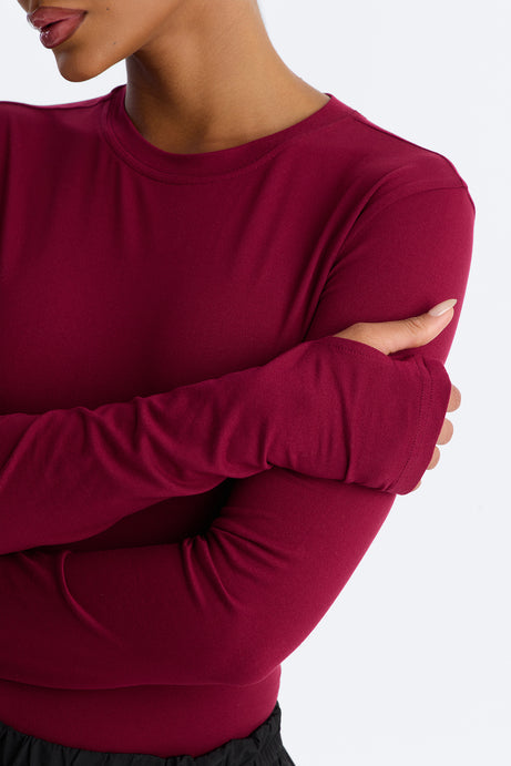 Daily Shift Long Sleeve Stretch Under Scrub Shirt - Wine