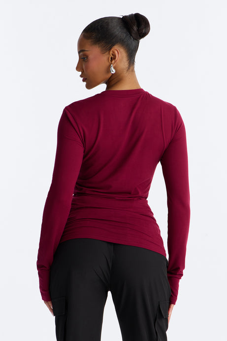 Daily Shift Long Sleeve Stretch Under Scrub Shirt - Wine