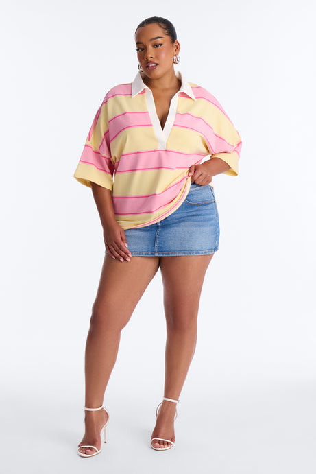 Emerson Striped Short Sleeve Polo Top - Yellow/combo