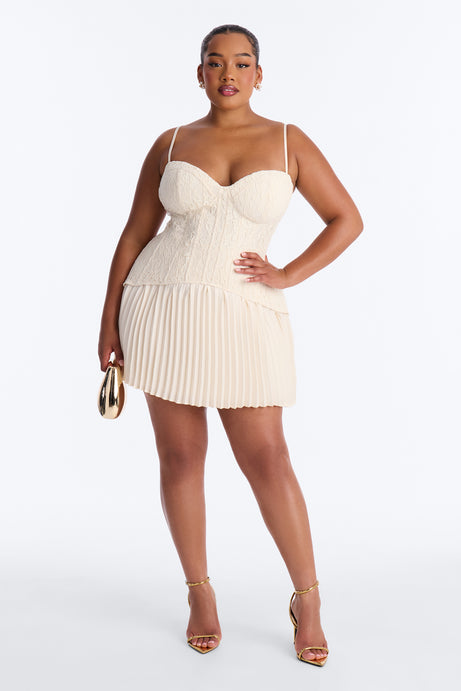 Daniella Lace Corset Pleated Mini Dress - Cream
