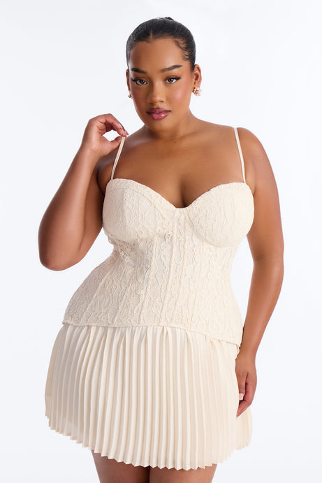 Daniella Lace Corset Pleated Mini Dress - Cream