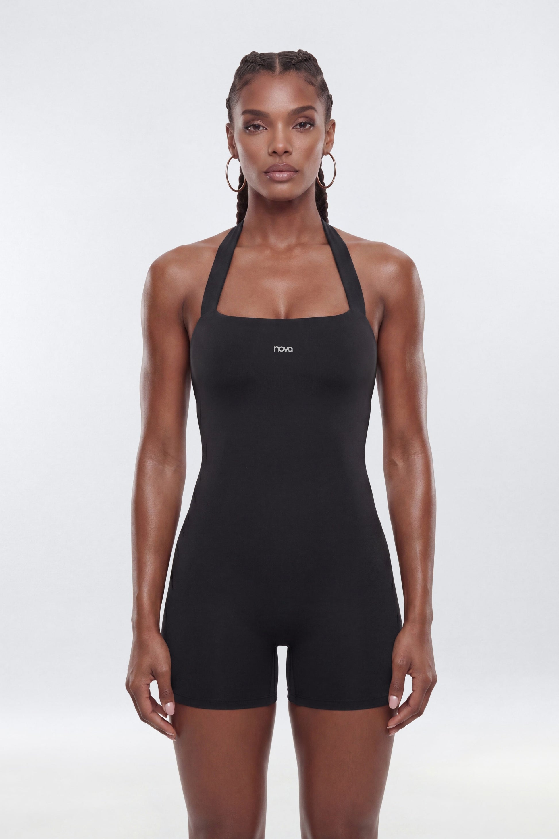 CloudForm™ 3″ Halter Romper - Black