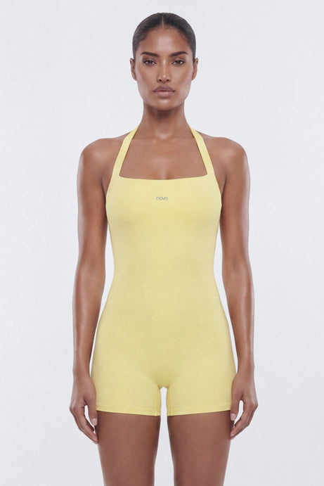 CloudForm™ 3″ Halter Romper - Yellow