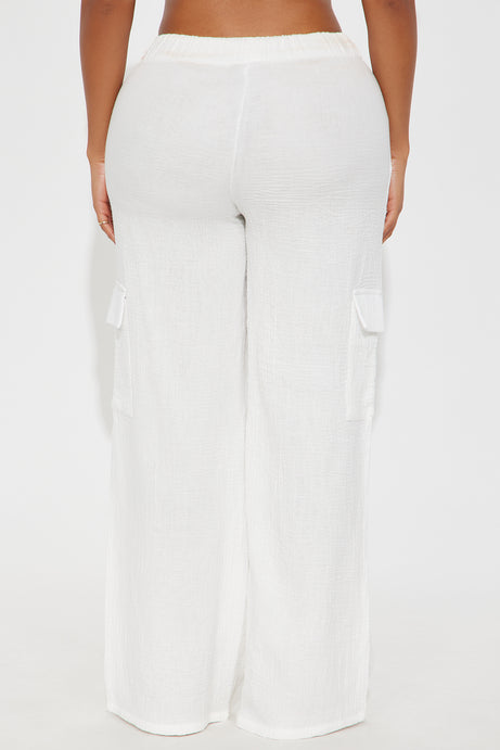 Keep It Simple Gauze Cover Up Cargo Pants - White