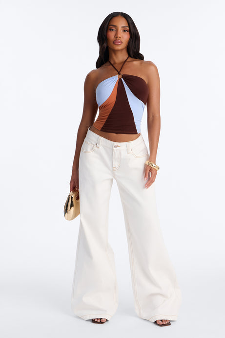 Weekend Fun Hardware Halter Top - Brown/combo