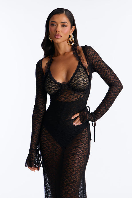 All The Drama Lace Maxi Dress - Black
