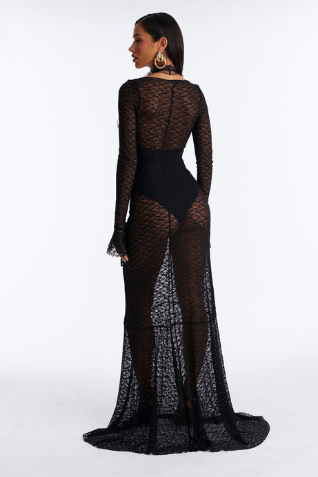 All The Drama Lace Maxi Dress - Black