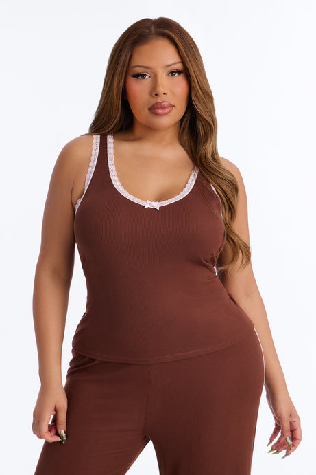 Lace Me Up PJ Pant Set - Brown/combo