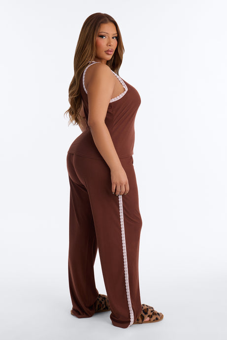 Lace Me Up PJ Pant Set - Brown/combo