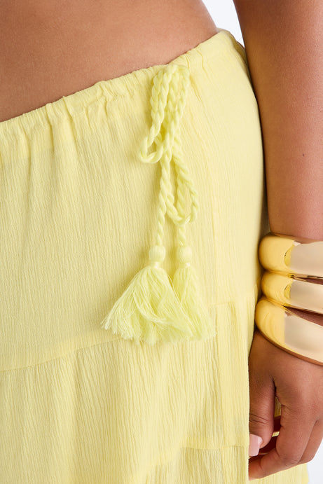 Summer Haze Tiered Rope Tie Waist Maxi Skirt - Butter Yellow