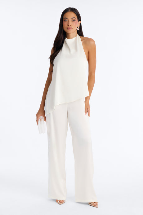 Joana Satin Draped Jumpsuit - Ivory