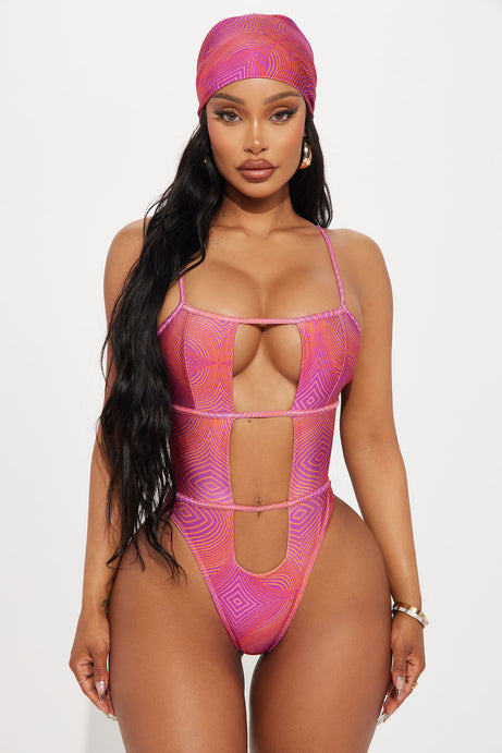 Yacht Life Cutout 1 Piece Swimsuit Set - Fuchsia/combo