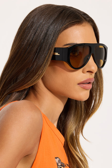 Fashion Forward Shield Sunglasses - Black/Yellow
