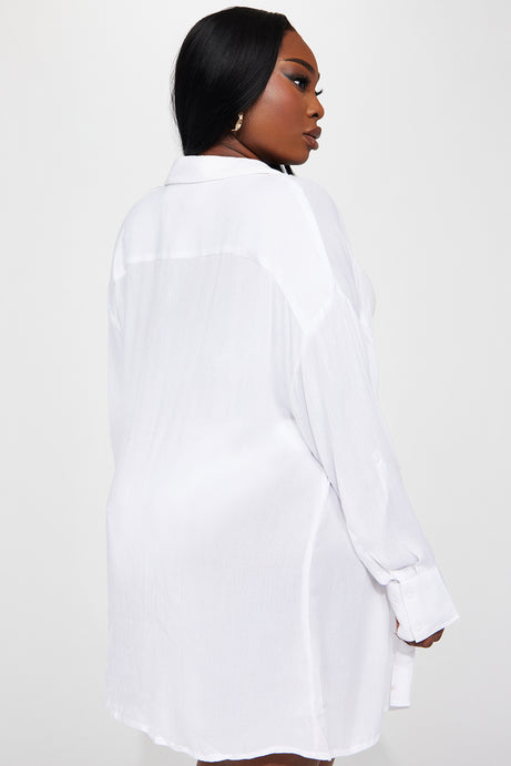 Breezy Nights Linen Pocket Cover Up Shirt - White