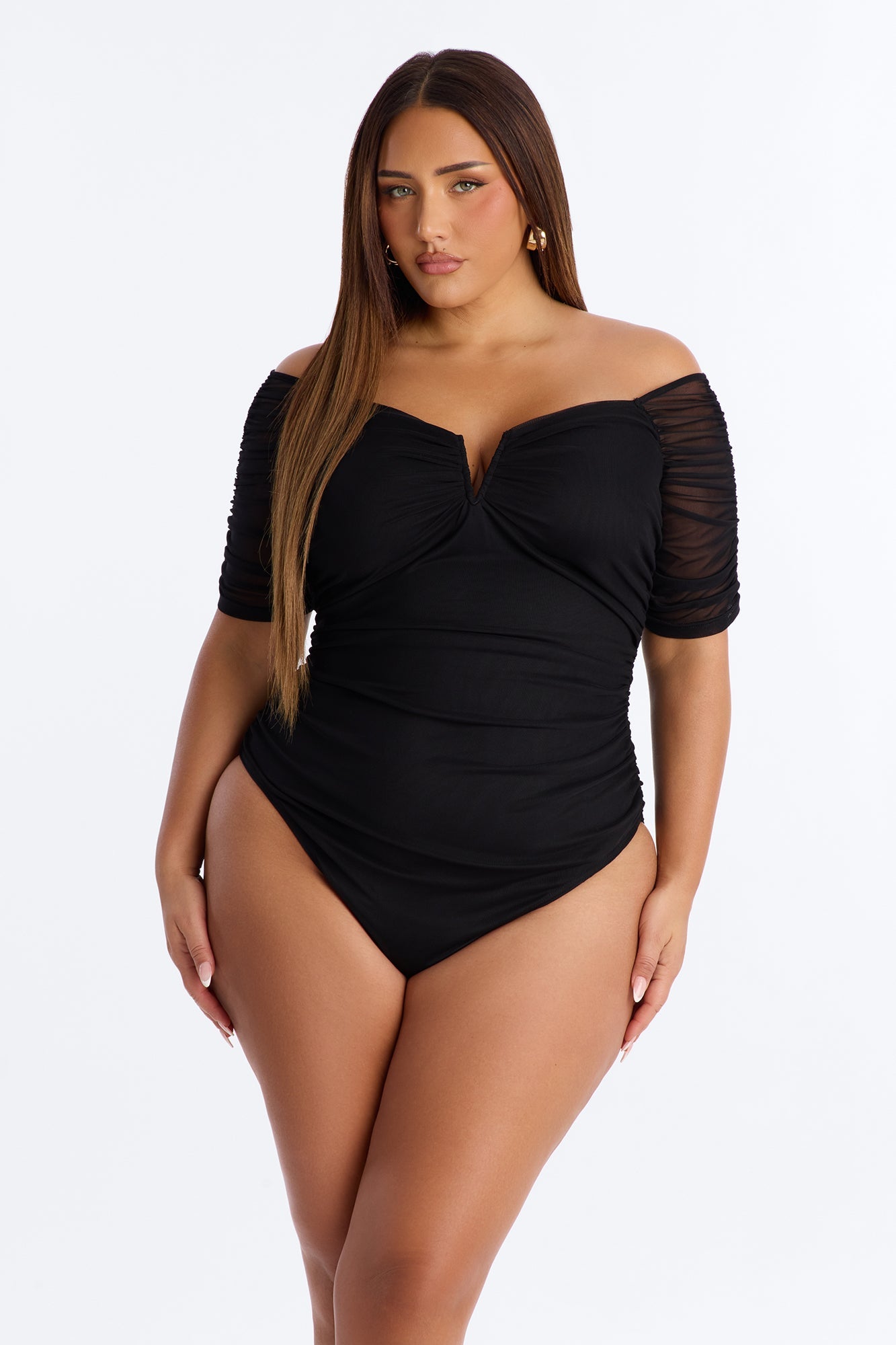 The Finer Things Mesh Short Sleeve Bodysuit - Black