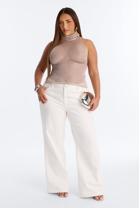 Beach Glow Metallic High Neck Top - Champagne